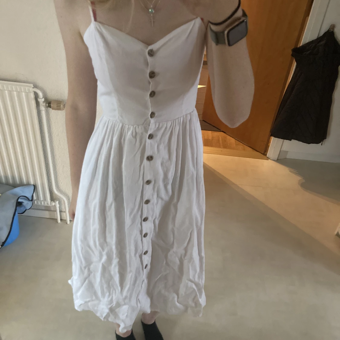 Vit linneklänning - 90