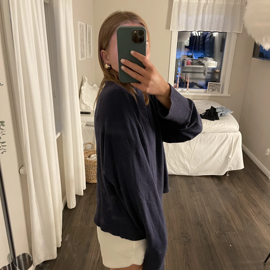 Marin blå stickad tröja  - 90