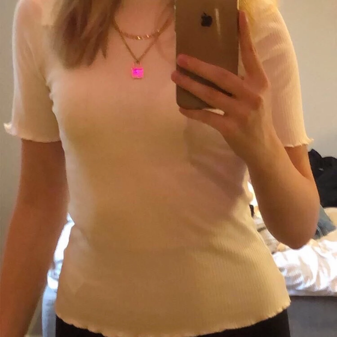 Beige/naturvit topp - 90