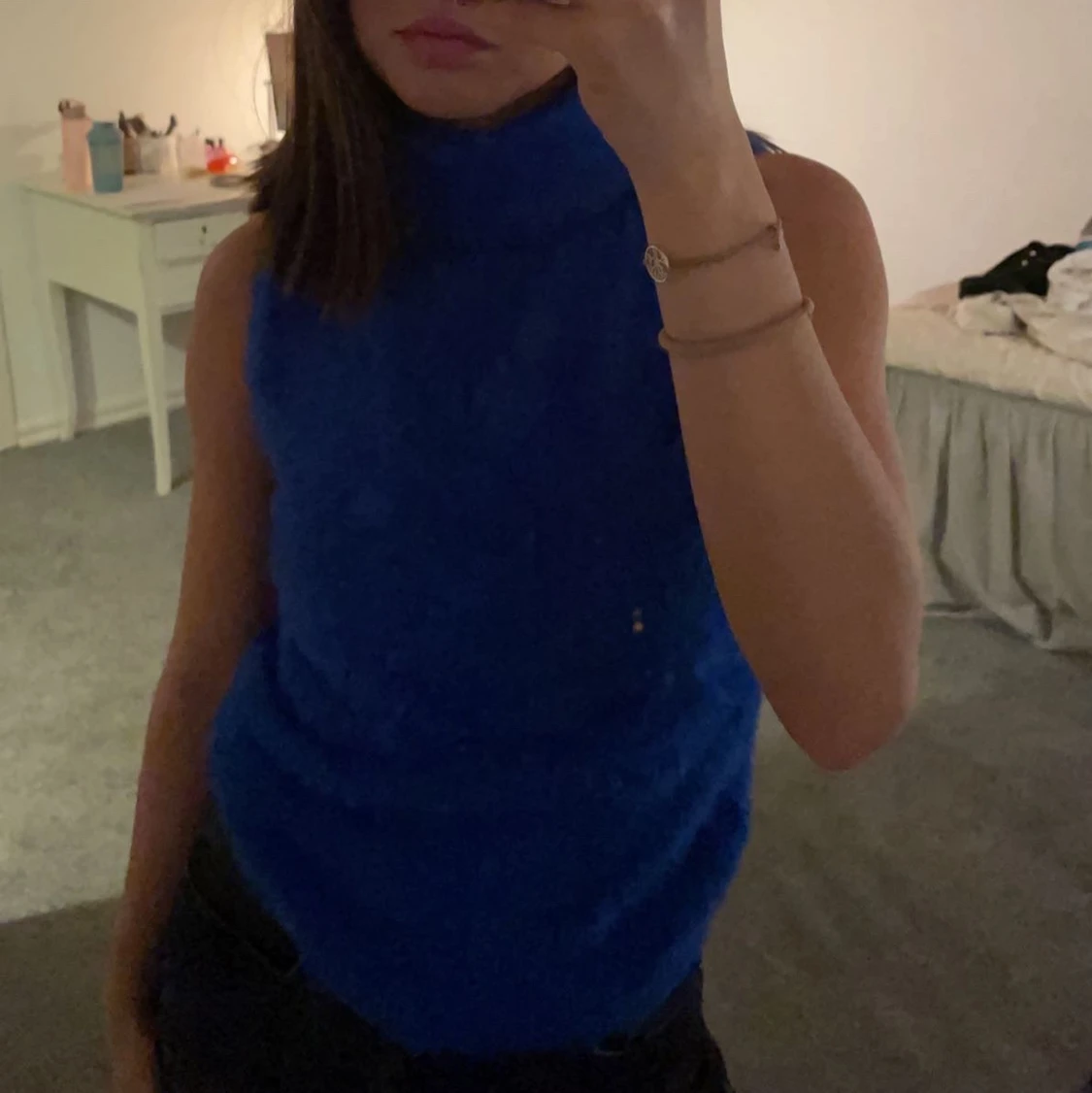 fluffig blå polo tröja - 90