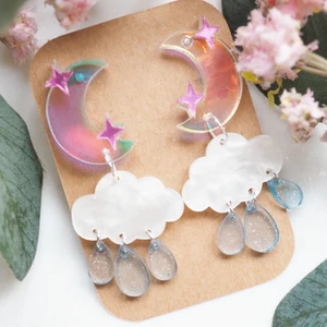 Reflecting moon and raining cloud 🌧  - Earrings made of acrylic- colorful- super cute 🥰 