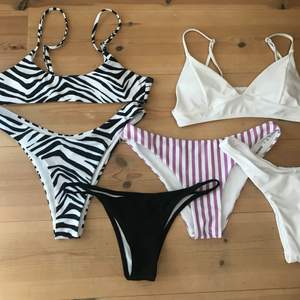 Supersnygga helt nya bikinis! Alla är i storlek S. Zebra bikinin säljs tillsammans (80 kr), resten går att köpa för sig för 50 kr/del. Allt kan köpas för 200! Köpare står för frakt 💕😊 ALLA UTOM ZEBRA OCH RANDIG UNDERDEL SÅLD!