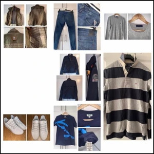 Tar man allt får man ett paketpris på 2800 (Kanske kan sänkas lite vid snabb affär.) -  Tommy Hilfiger långärmad pike i mycket fint skick, använd ett fåtal gånger. (STRL S)  400kr  Replay Jeans i mycket fint skick, använda endast vid 2 tillfällen. (STRL 32/32) 500kr  Parajumper väst i okej skick. (STRL M/L, liten  i storlek) 1100kr  Parajumper jacka i okej skick. (STRL M) 1100kr  Ralph Lauren stickad tröja i mycket fint skick,  använd ett fåtal gånger. (STRL M) 400kr  Adidas Tubular skor i mycket fint skick, använda höst vid 10 tillfällen. (STRL 44 och 2/3) 450kr  Kenzo t-shirt i väldigt fint skick, använd högst 8 gånger. (STRL S) 400kr