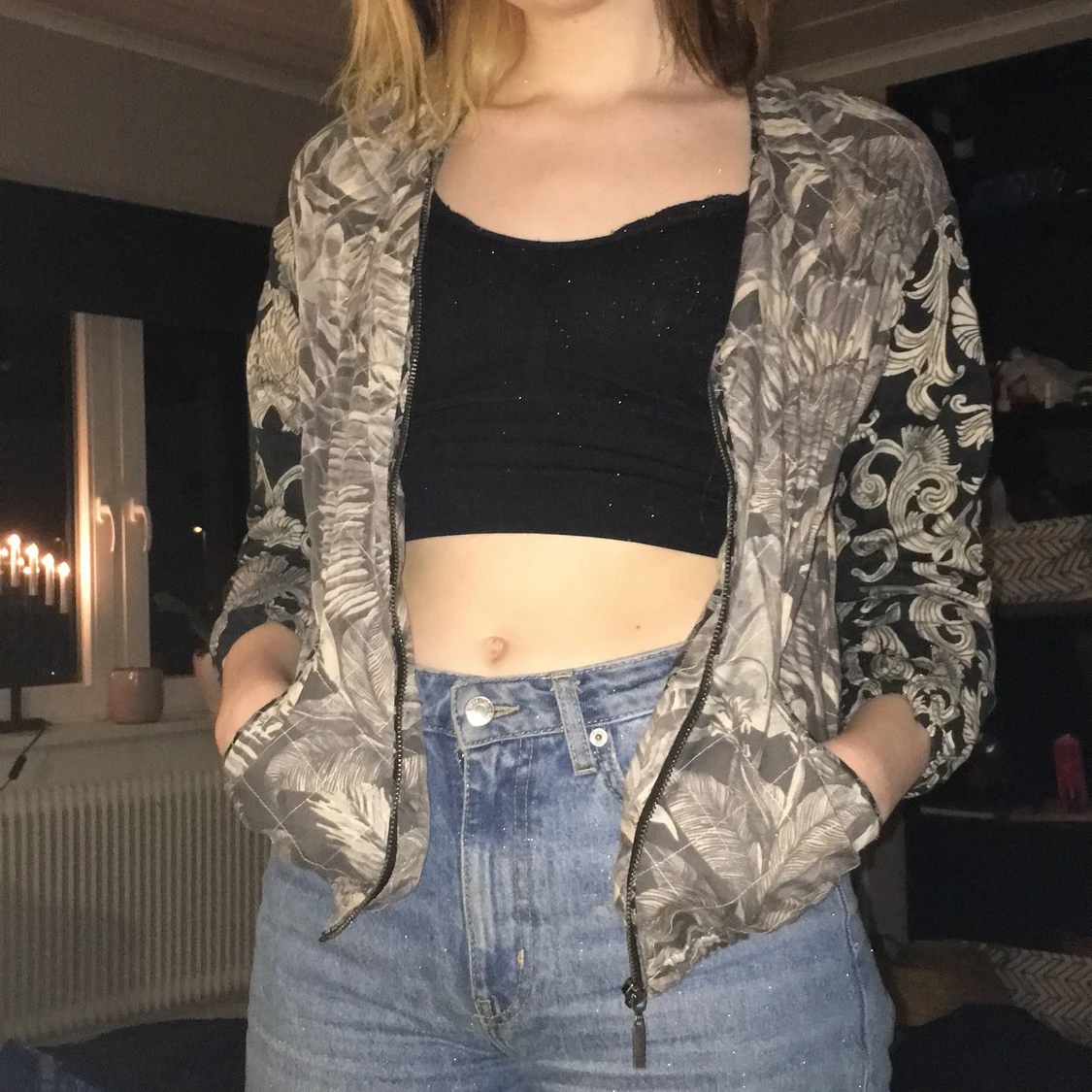 XS Grå-Grön Jacka med blommönster