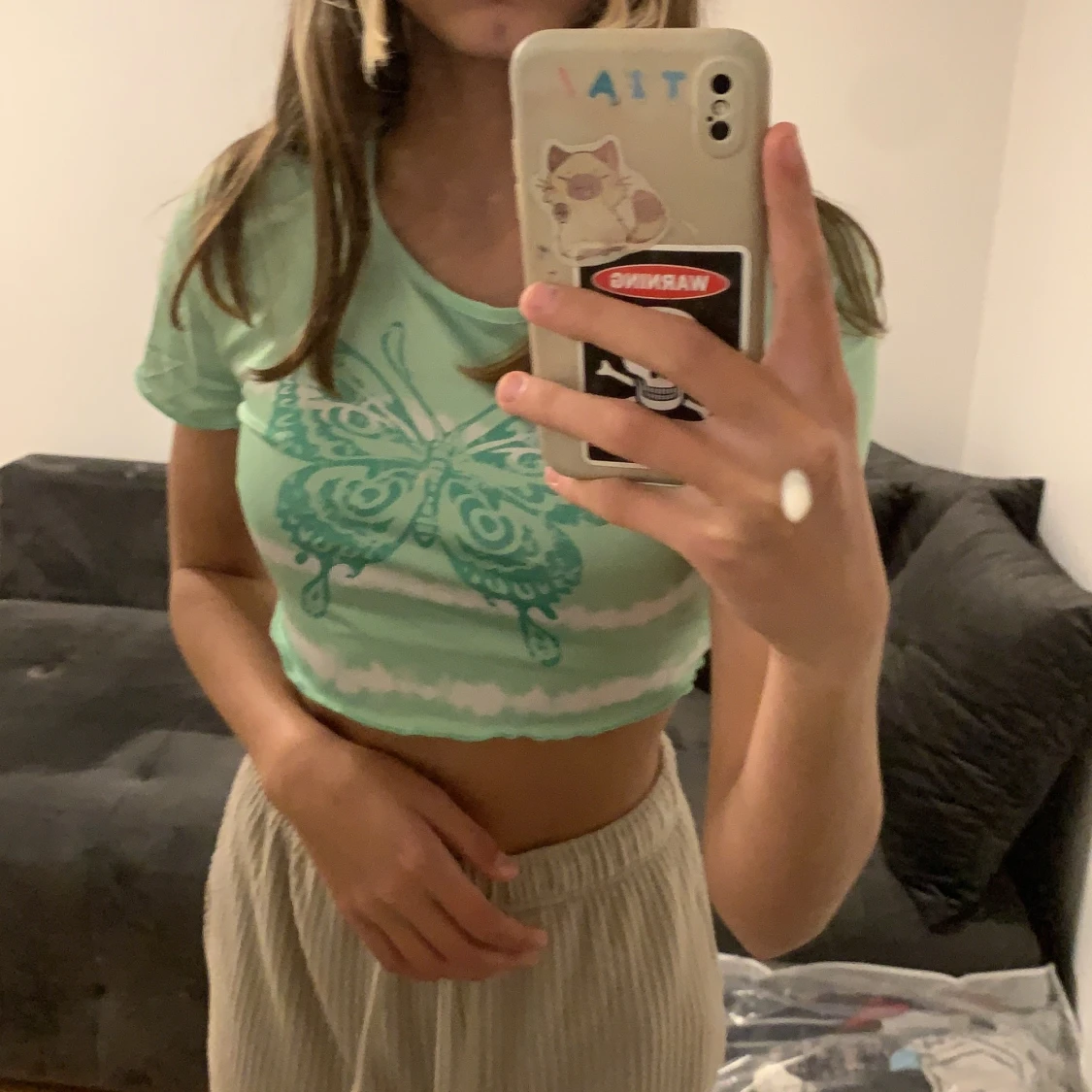 Grön Fjäril crop top💓 - 90