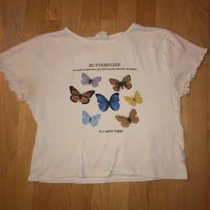 T shirt  - Vit T-shirt me streck från zara. Har ett litet hål som man ser på andra bilden. Köparen står för frakten 