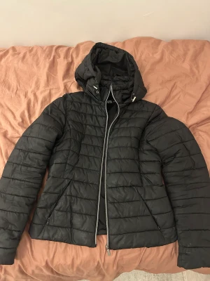 Dunjacka - Svart dunjacka från Zara. Använd några gånger men är i bra skick. Sitter fint på kroppen. Man kan ta av luvan. Säljer på grund av att jag har en annan jacka. Orginalpris: 329kr.