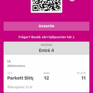 Hej!  Eftersom jag fick tag på biljetter i både Stockholm och Malmö så säljer jag de i Stockholm pga att jag bor nära Malmö. Platserna är på rad 12, plats 11 och 12, med andra ord väldigt bra platser. Hör av dig om du är intresserad så kan jag föra över biljetterna i Stockholm Live appen!