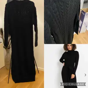 Svart lång stickad klänning 