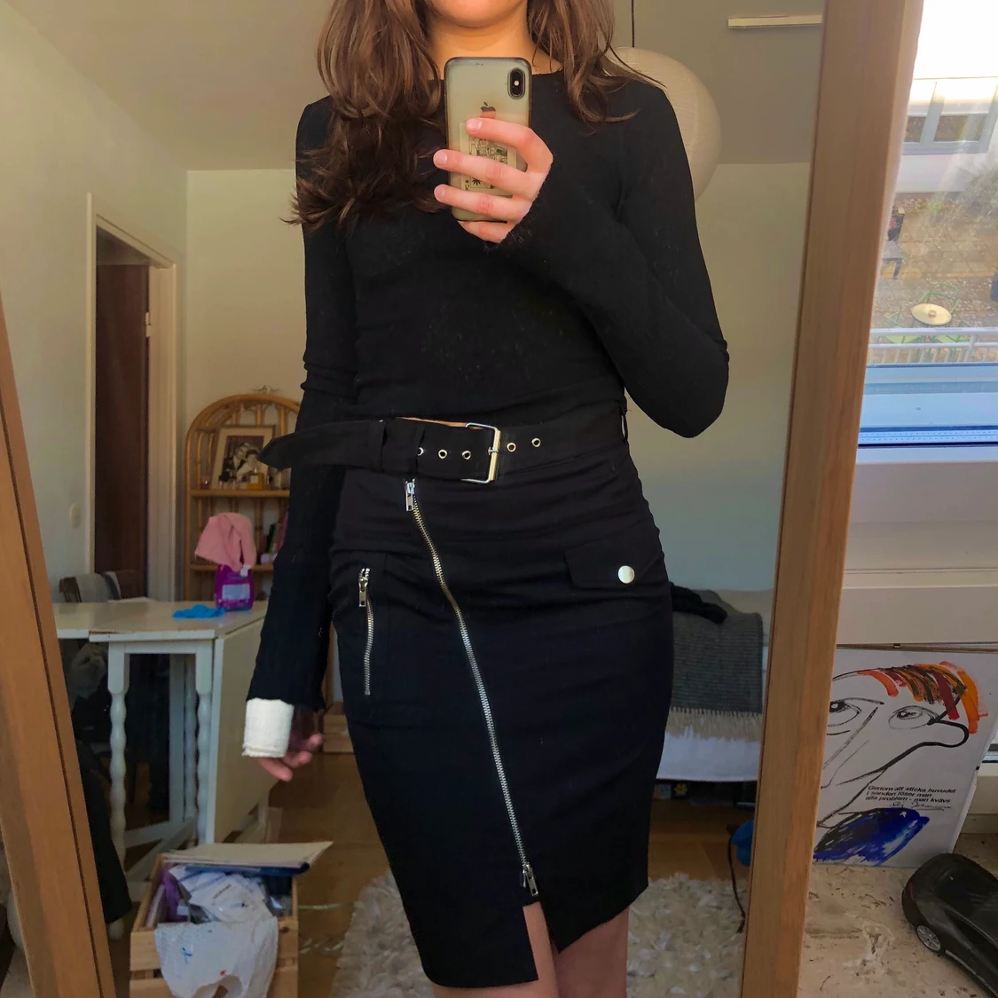 Svart zip kjol - 90