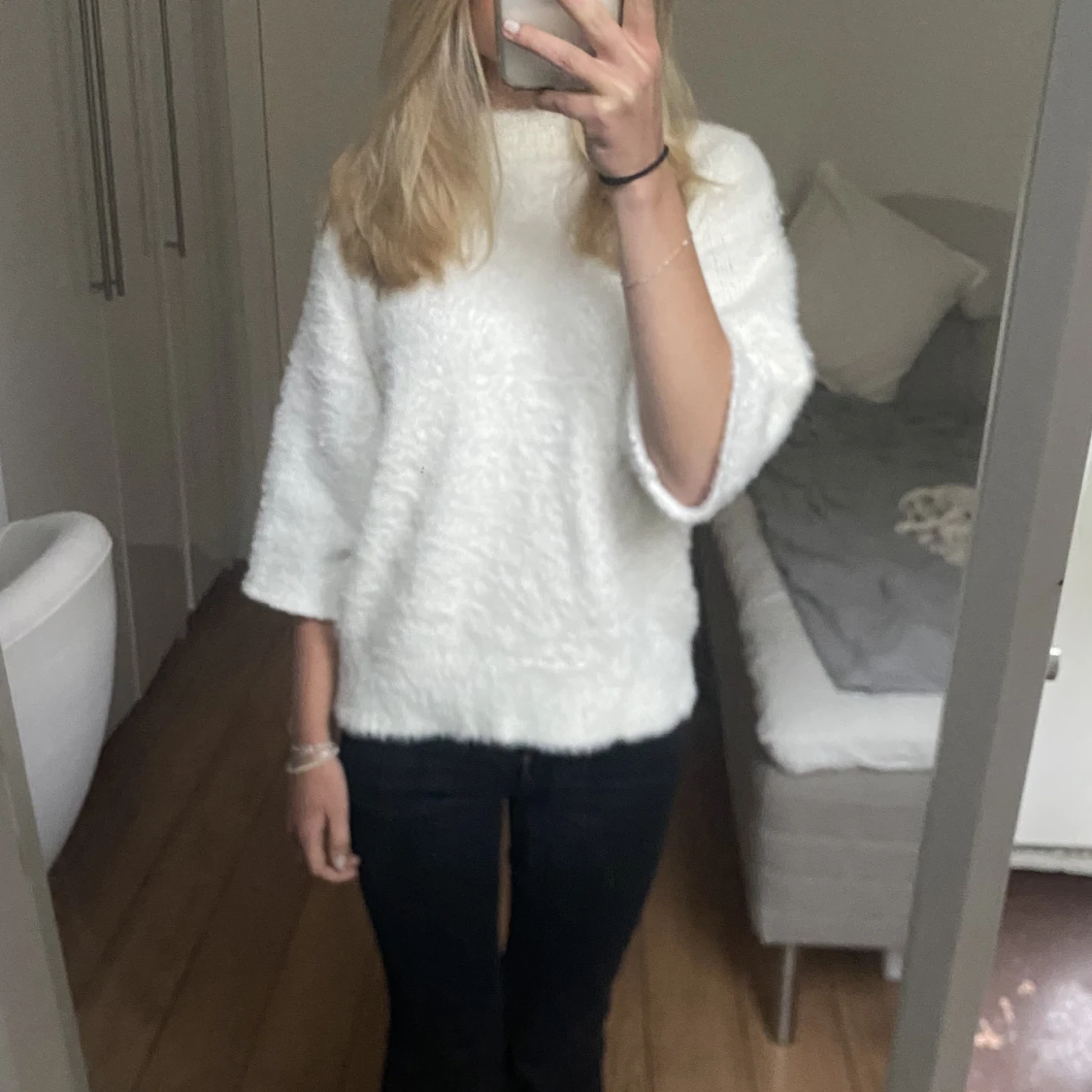 Stickad kortärmad tröja 