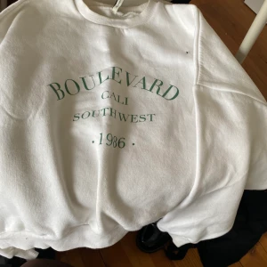 Tröja - Vit tröja med grönt tryck super mjuk och mysig tröja knappt använd. Lite oversize på mig som brukar ha M men funkar för andra storlekar beroende på hur ni vill att den ska sitta 