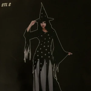 Halloweenkostym - Halloweenkostym häxa🎃🧙‍♀️ Säljer den då jag ändrade mig vad jag ska ha på mig halloween  Kostymen består av häxhatten, kjolen och tröjan. (Det ser ut som att det är en klänning på bilden men som sagt separata delar).  Endast testad😊 Köpare står för frakten!