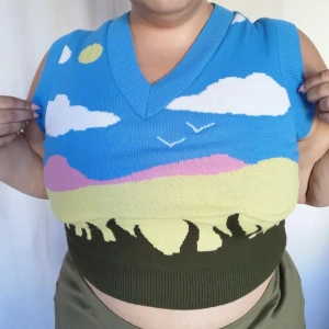 Stickad väst med motiv  - Stickad väst med motiv från ASOS collussion, använd en gång. Storlek L och lite liten på mig men skulle passa en riktig L bra och oversized på S och M. Pris kan diskuteras 