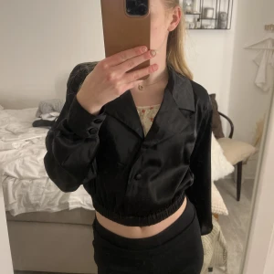 Sidenblus - Säljer denna croppade sidenblus som är använd 1 gång så den är i nyskick. Köpt på Bikbok. Skriv om ni vill ha fler bilder 💜💜 