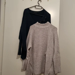 Två stickade tröjor  - Två stickade tröjor. Använda med någon noppa men övrigt i bra skick. Mörkgrön från Kappahl och ljusgrå från Black Stories.