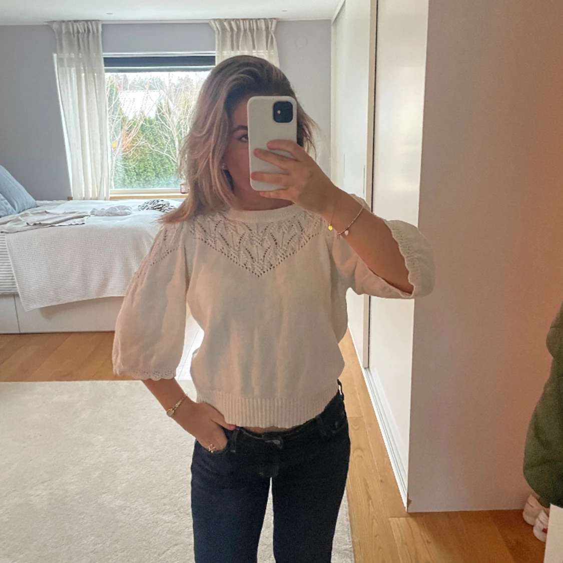 Stickad topp trekvarts  - 90