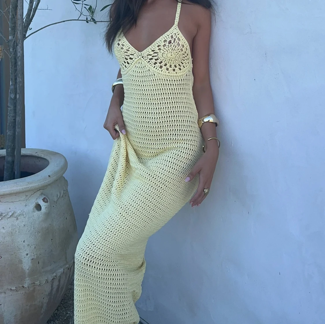 Meshki Monica Crochet virkad klänning gul