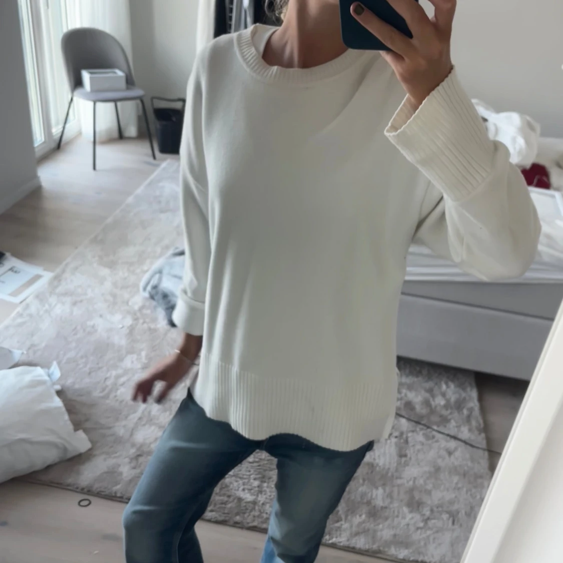 Vit stickad tröja  - 90