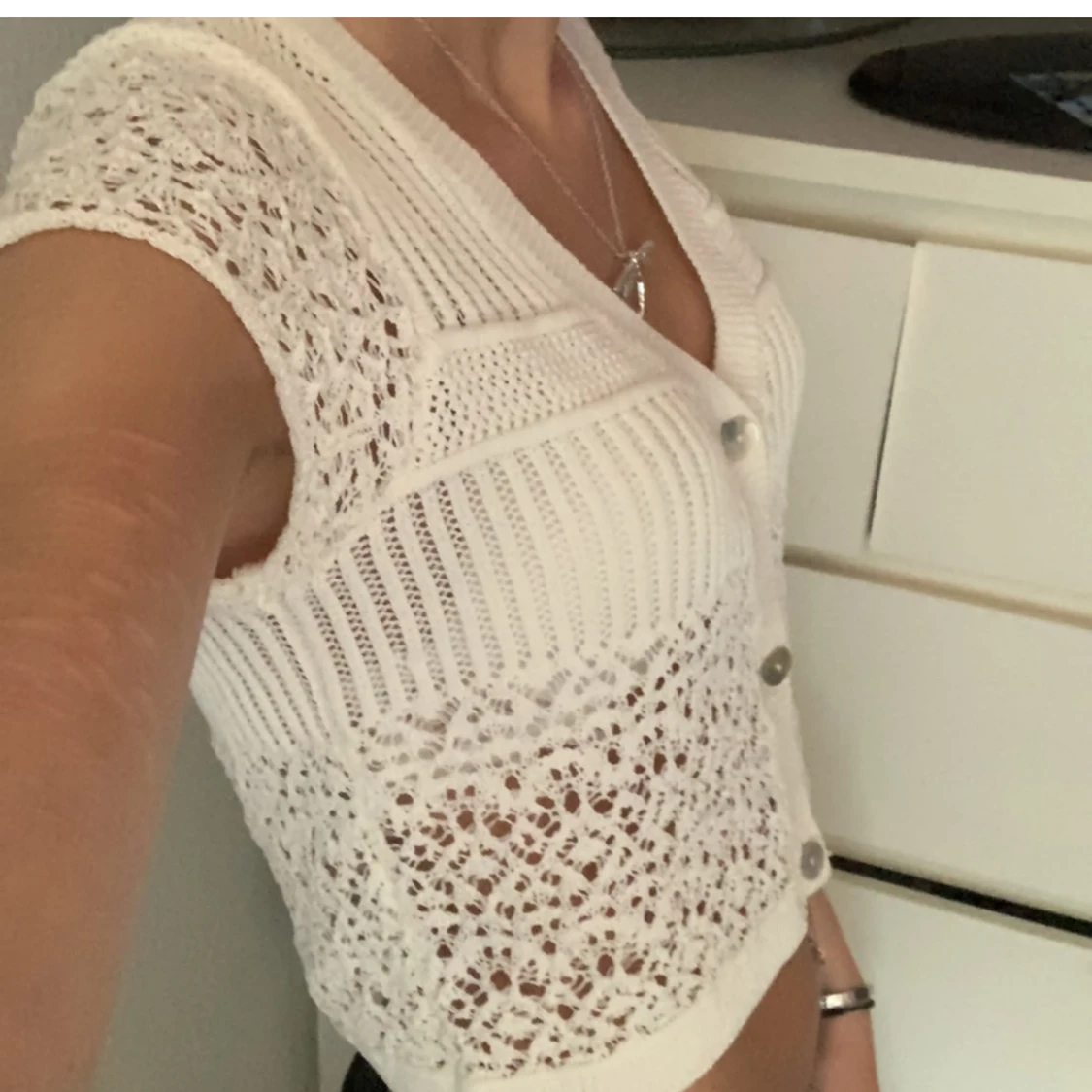 Vit stickad kortärmad topp - 90