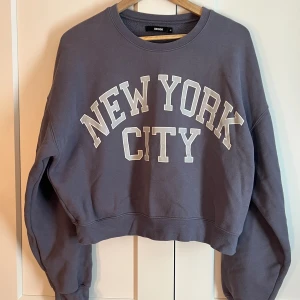 Bikbok collagetröja - Säljer en lila/grå collage tröja från Bikbok storlek M med Newyork City tryck.