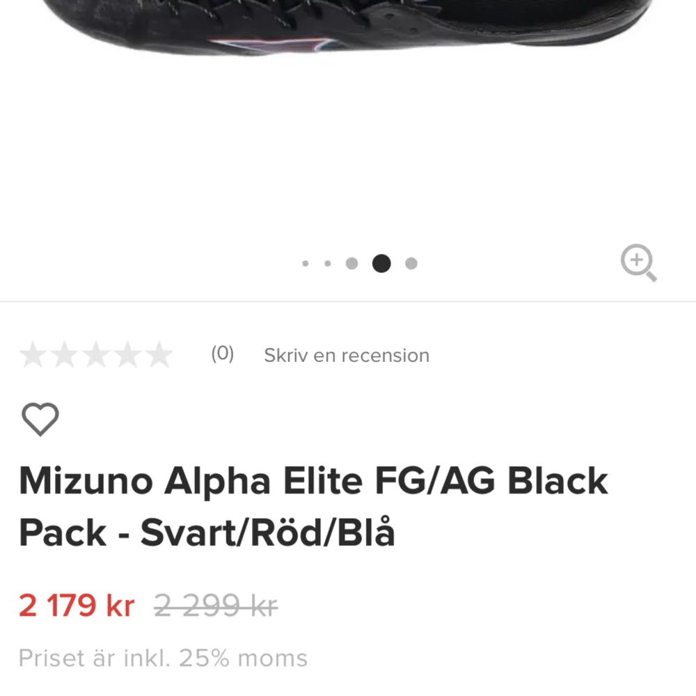 Mizuno Alpha Elite FG/AG Black Pack. Svarta med skimmer. Helt nya, endast provade i ca 15 min. Säljer pga för stora. Kan fixa bilder på skorna.. Skor.