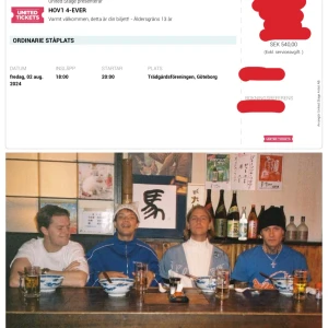 Hov1 biljett - En biljett hov1 konserten 2 augusti i göteborg, pris kan diskuteras✨ 