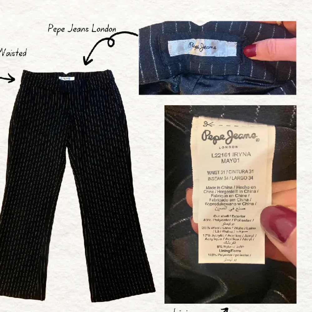 Pinstripe pants with lining. In great condition! Meddelande mig för mer information! ⭐️🖤👢. Jeans & Byxor.