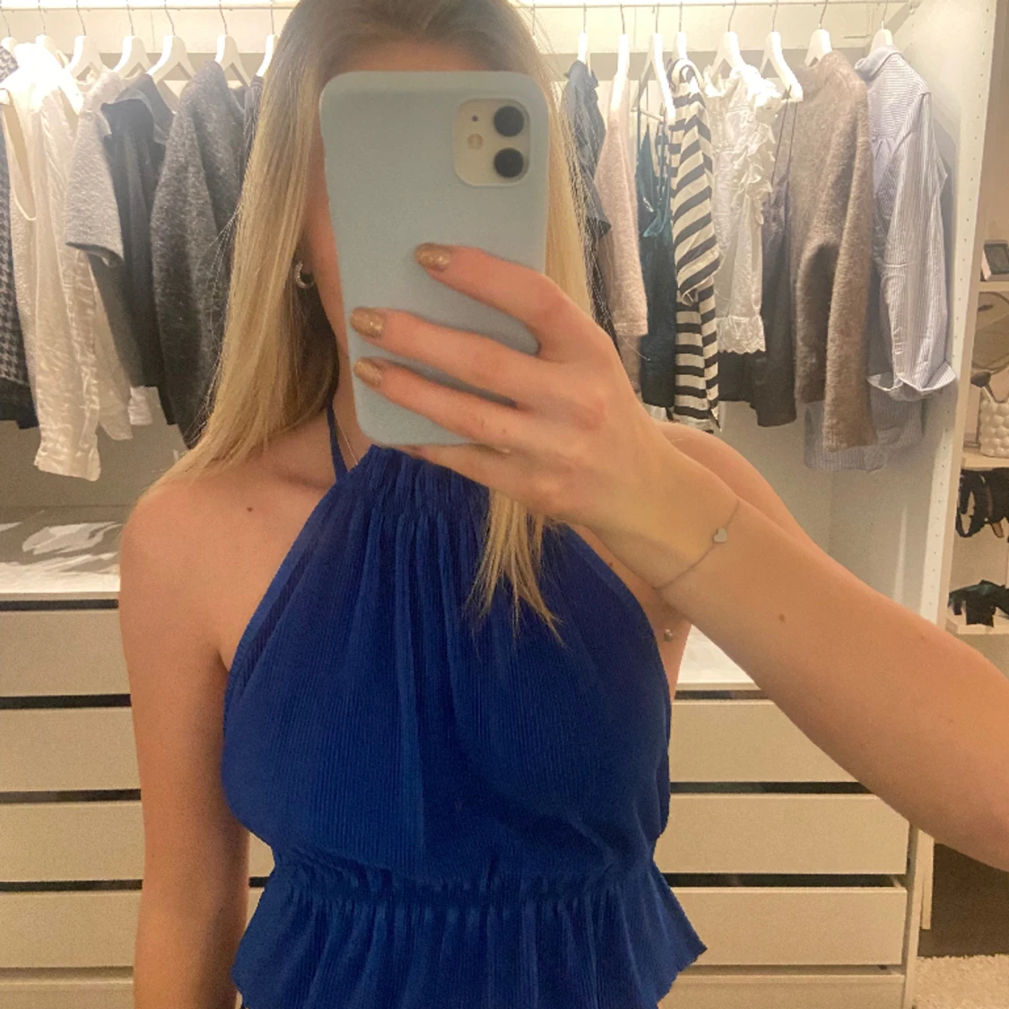 Mörkblå plissera halterneck topp