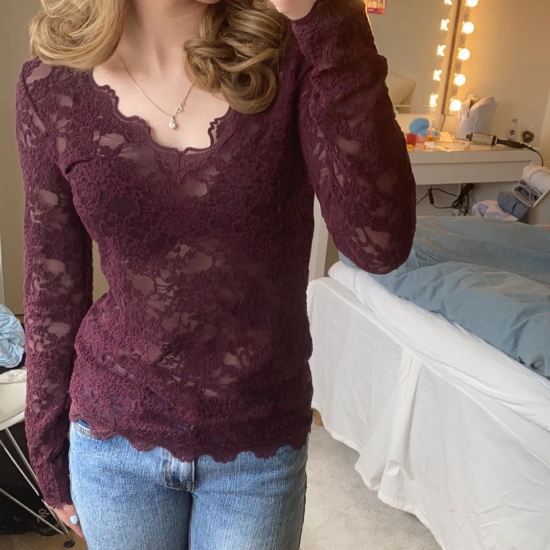 Rosemunde vinröd spetstopp  - 90