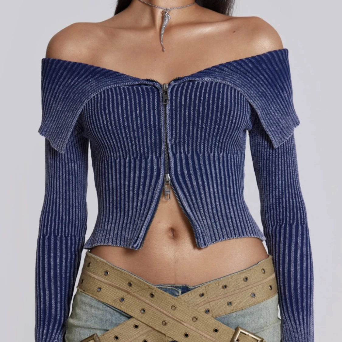 Jaded London tribeca ribbed off shoulder knit  - 90