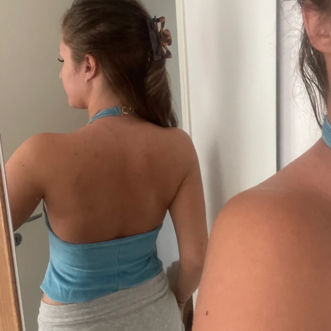 Blått linne öppen rygg - 90