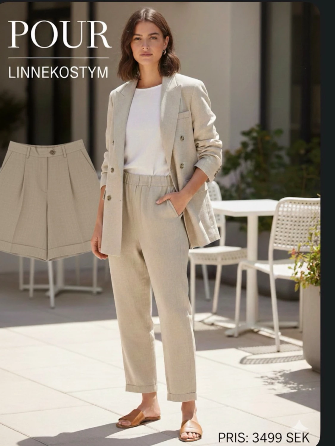 Beige linnekostym från POUR