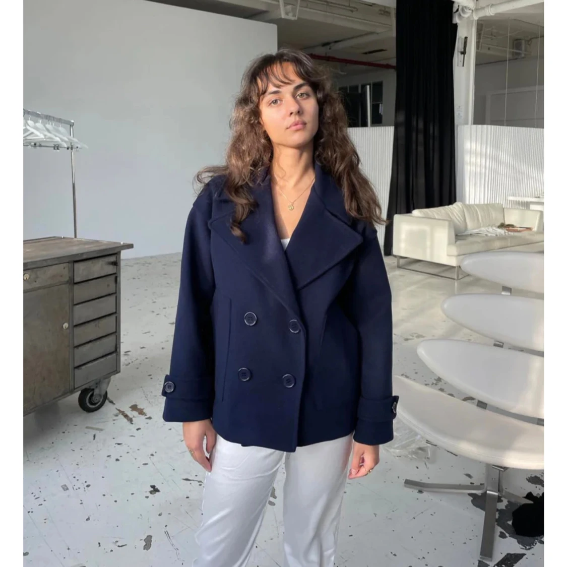 Mörkblå skepparkavaj med bred krage DESIGN BY SI