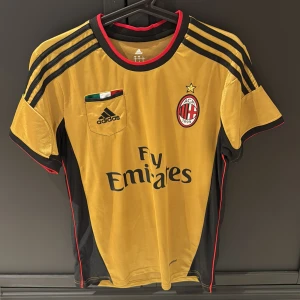 AC Milan Balotelli 45 fotbollströja guld - AC Milan fotbollströja i guld med svarta detaljer och röda inslag. Adidas-logga, klubbmärke och Fly Emirates-tryck på bröstet. Kortärmad modell med Balotelli och nummer 45 på ryggen. Tillverkad i lätt och ventilerande material.