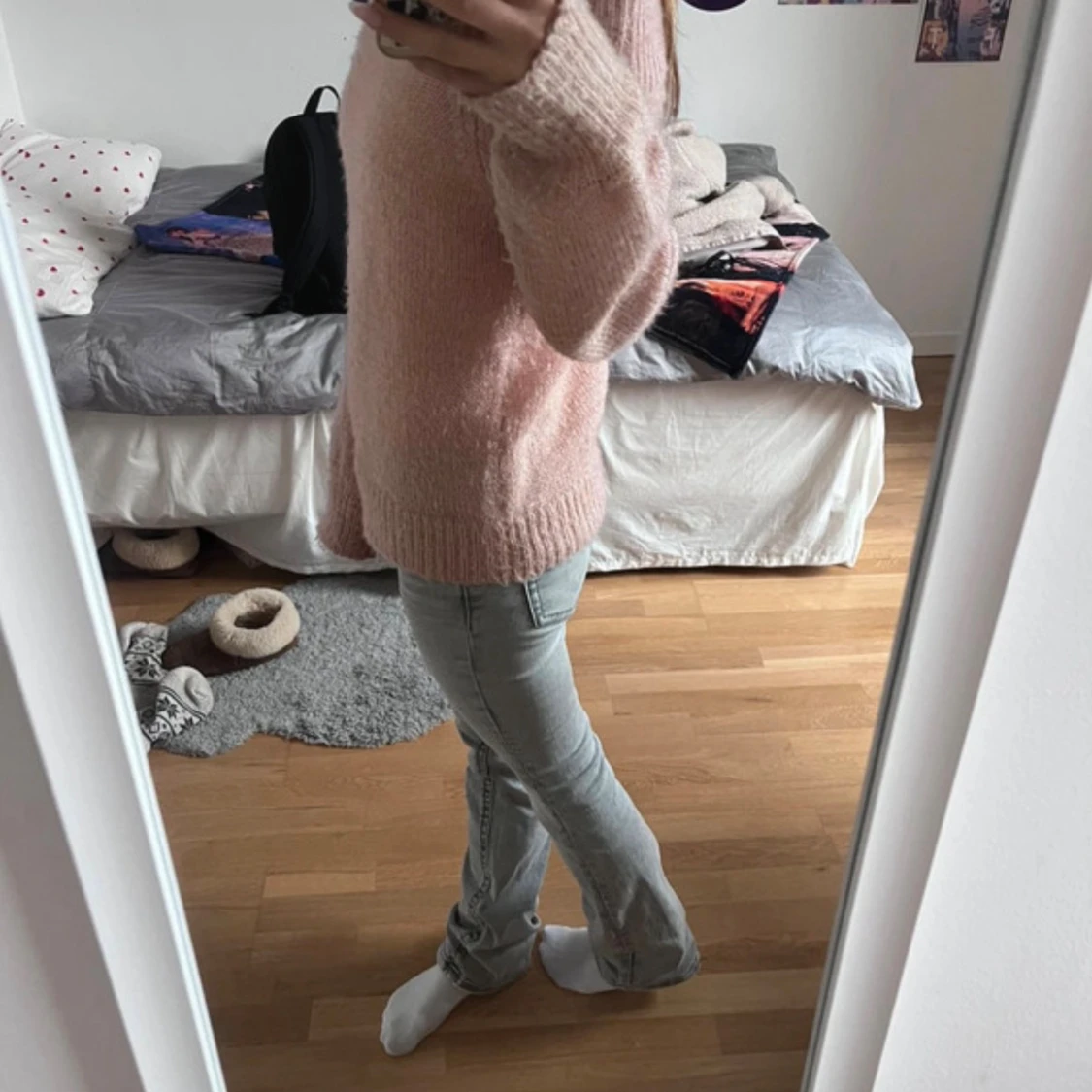 Ljusrosa stickad offshoulder tröja - 2