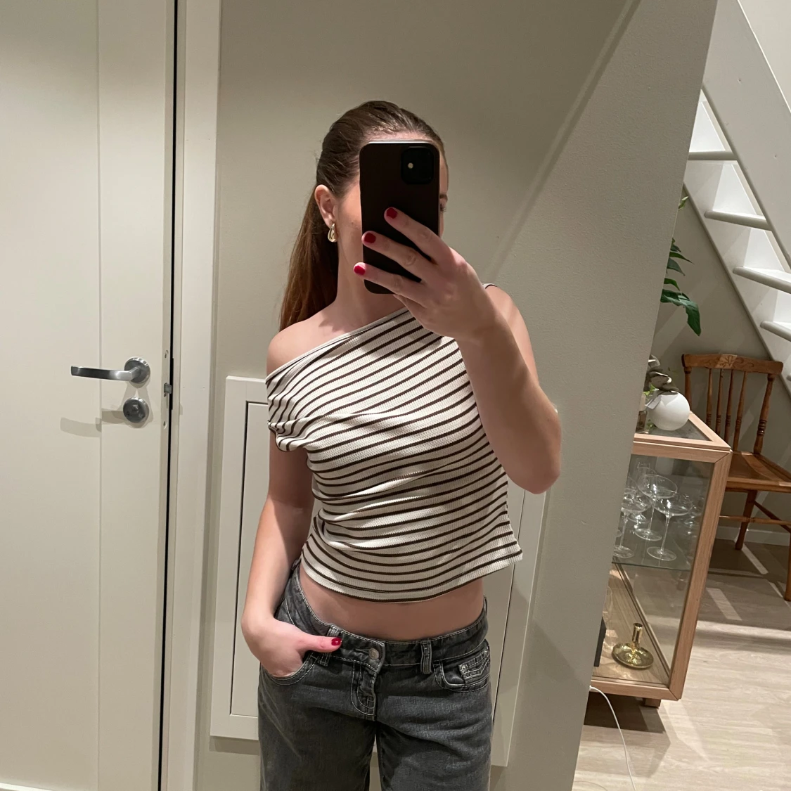 Randig offshoulder topp 