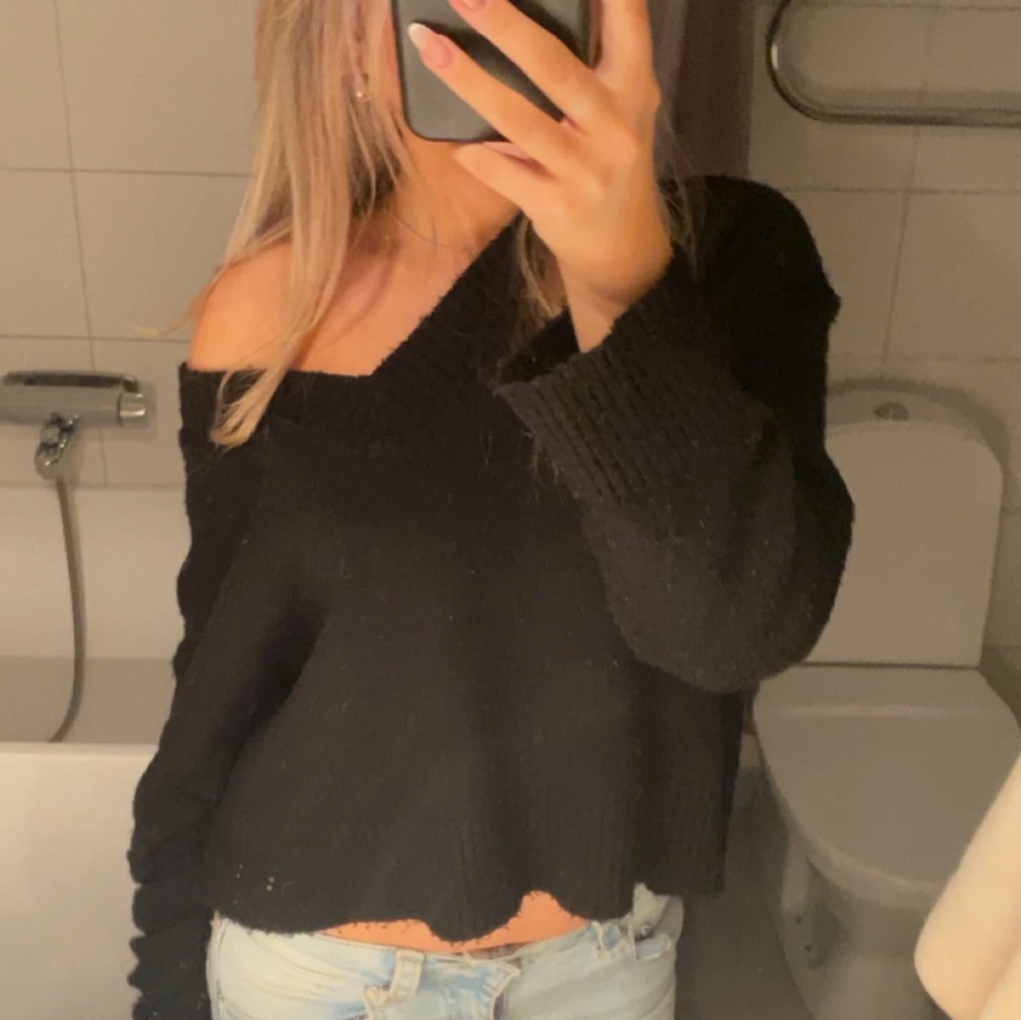 Svart croppad stickad tröja Zara