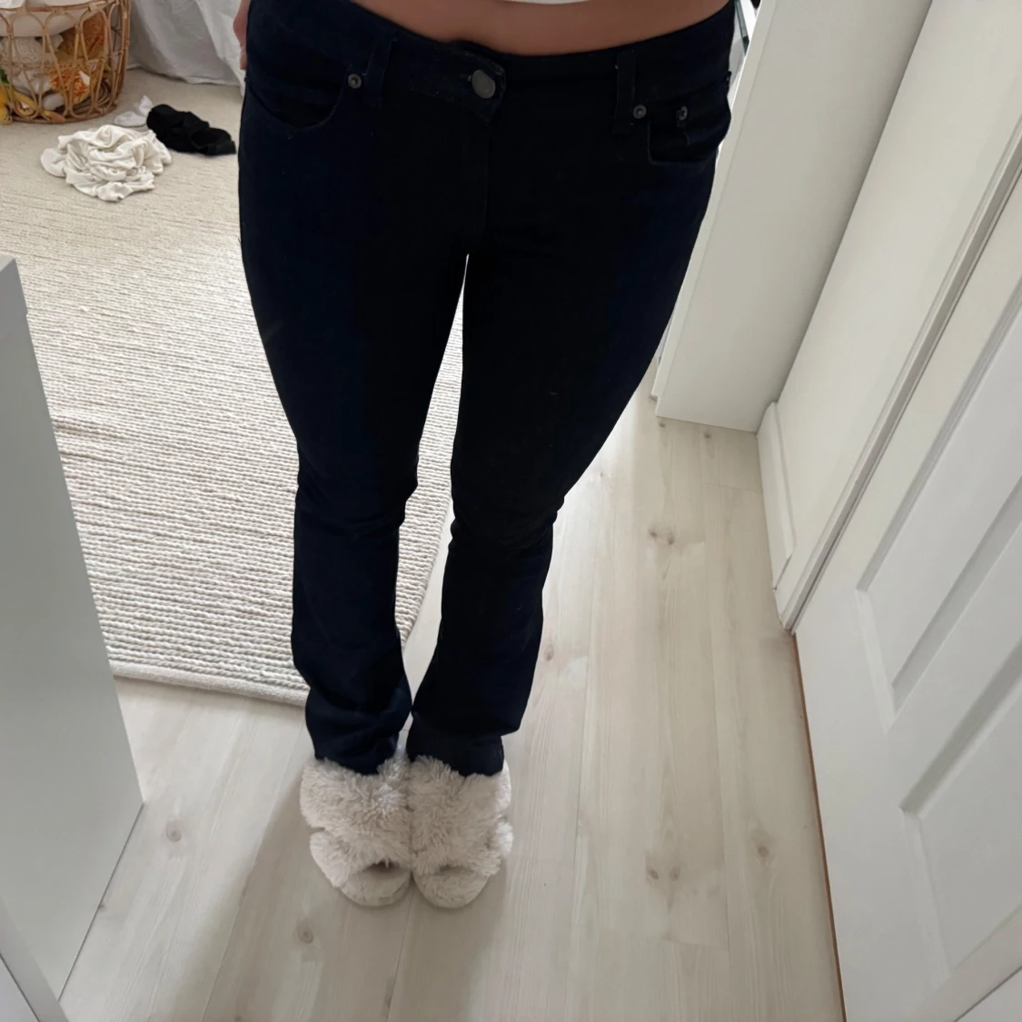 Mörkblå skinny jeans med låg midja - 2