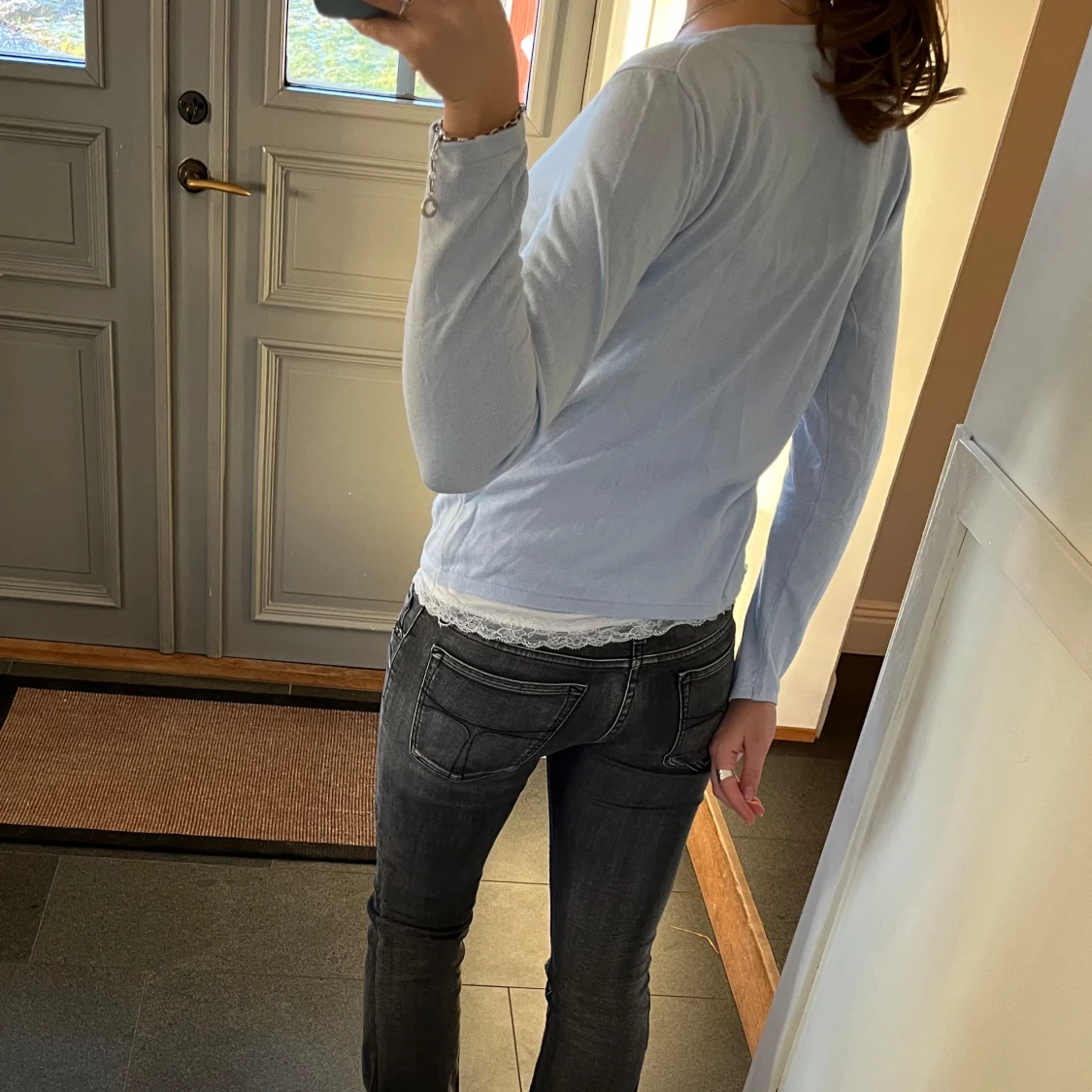 Blå stickad kofta  - 2