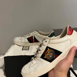 Gucci Ace skor 👟  - Säljer ett par vita sneakers från Gucci, storlek: 43, nypris: 8000kr+, mitt pris: 1699kr. Skor och dustbag tillkommer vid köp, skriv vid funderingar och jag diskuterar gärna priset!