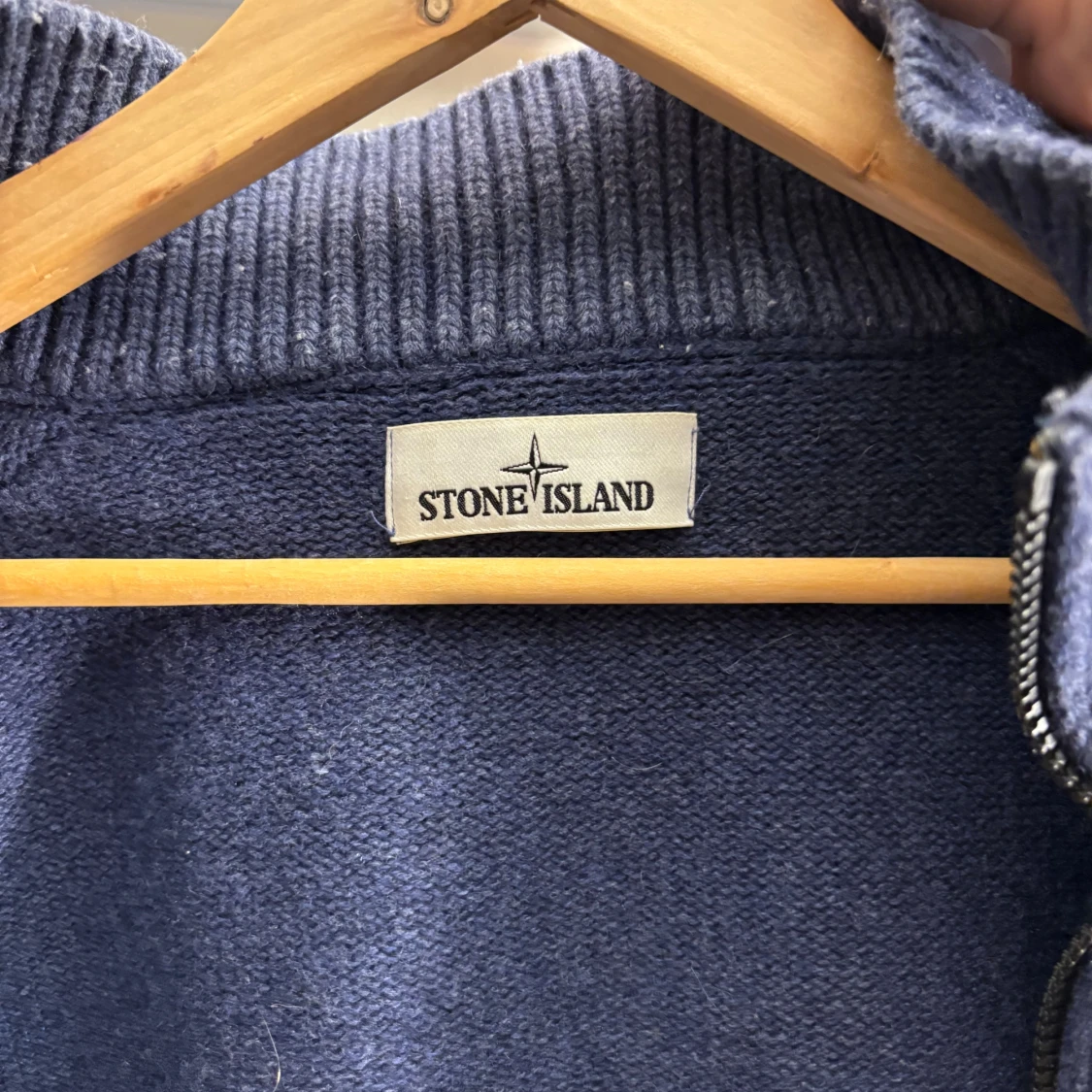 Mörkblå stickad Stone Island zipper - 3