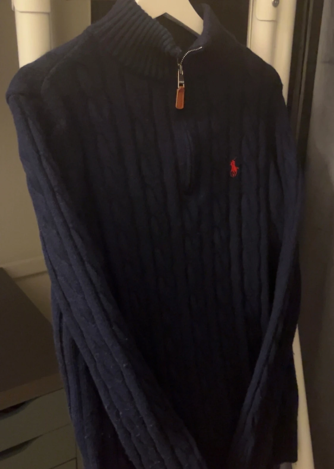 Kabel stickad Polo Ralph Lauren kvart zip tröja