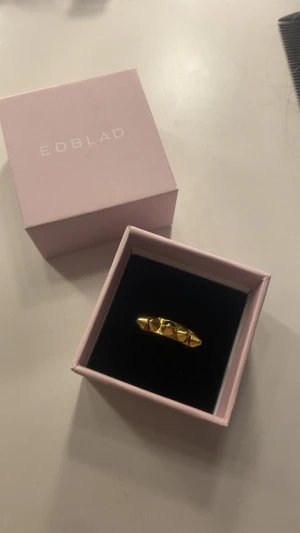 Guldfärgad ring med nitar från Edblad - Cool guldfärgad ring från Edblad med fem konformade nitar runt hela ringen. Kommer i original rosa Edblad-box. (ordpris:349kr) pris kan diskuteras men den är aldrig använd pga fel storlek. Storlek L. tryck inte på köp direkt💕