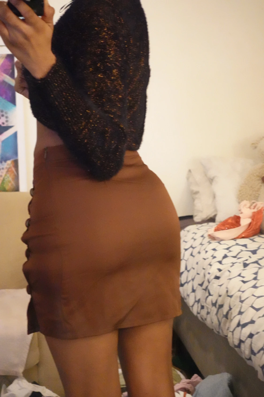 Brun kortkjol med knappar - 2