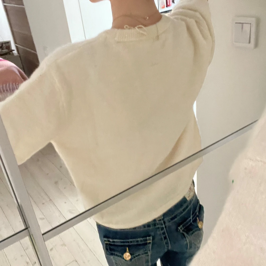 Vit stickad kortärmad tröja - 2