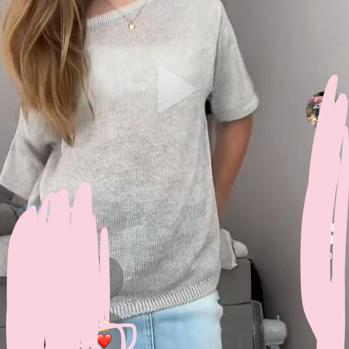 Beige stickad kortärmad tröja