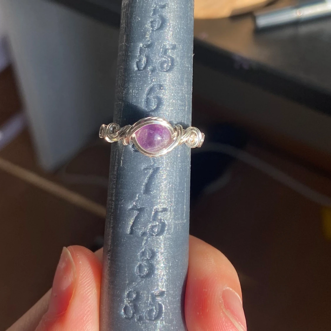 Handgjord silverring med lila sten (ametist) - 2