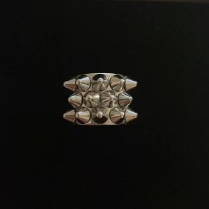 Silvrig ring med nitar från Edblad - Säljer min jätte fina ring med bitar från Edblad i storlek xs/16,00. Ganska bra skick, är även öppen till att byta exakt samma mot guld.