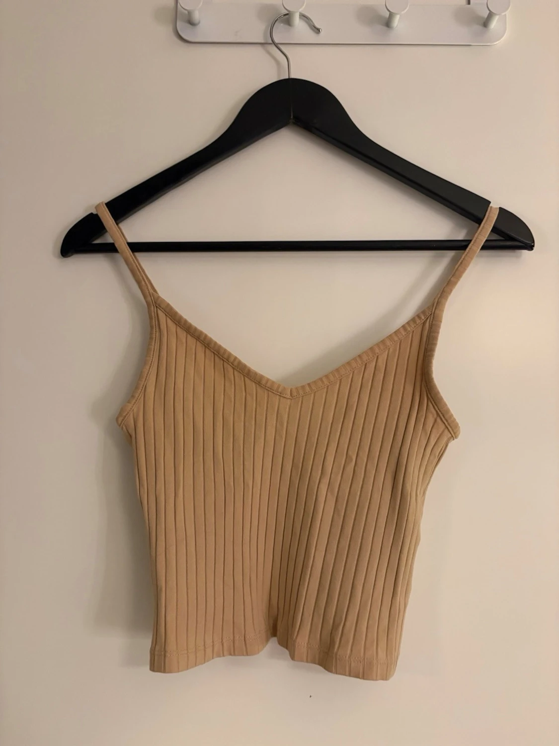 Dam beige ribbad croppad linnetopp - 1